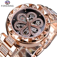 forsining female watch top brand luxury diamond party fashion waterproof clock mechanical automatic stainless steel women watch