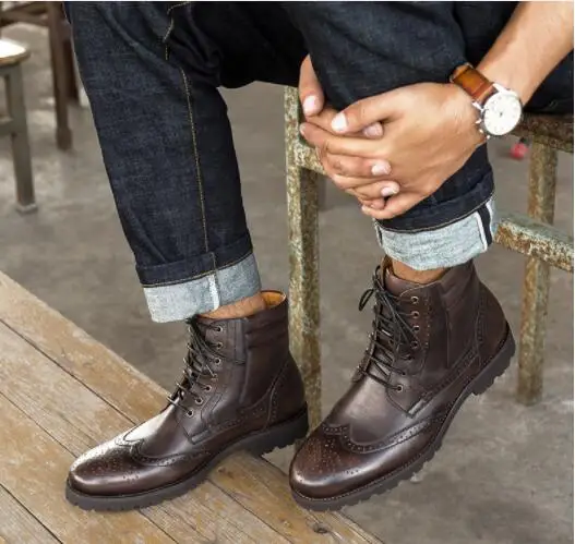 Мужские ботильоны в стиле ретро Сезон осень зима Ботинки из натуральной кожи на