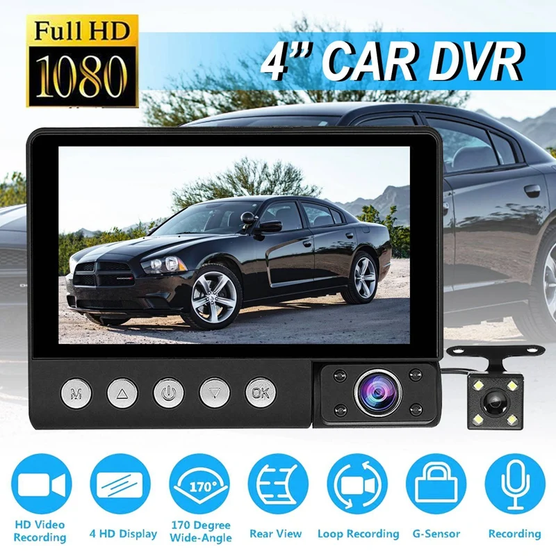 Автомобильная dvr камера с 3 объективами 4 0 дюймов Full HD 1080 P ЖК-экран 170 градусов