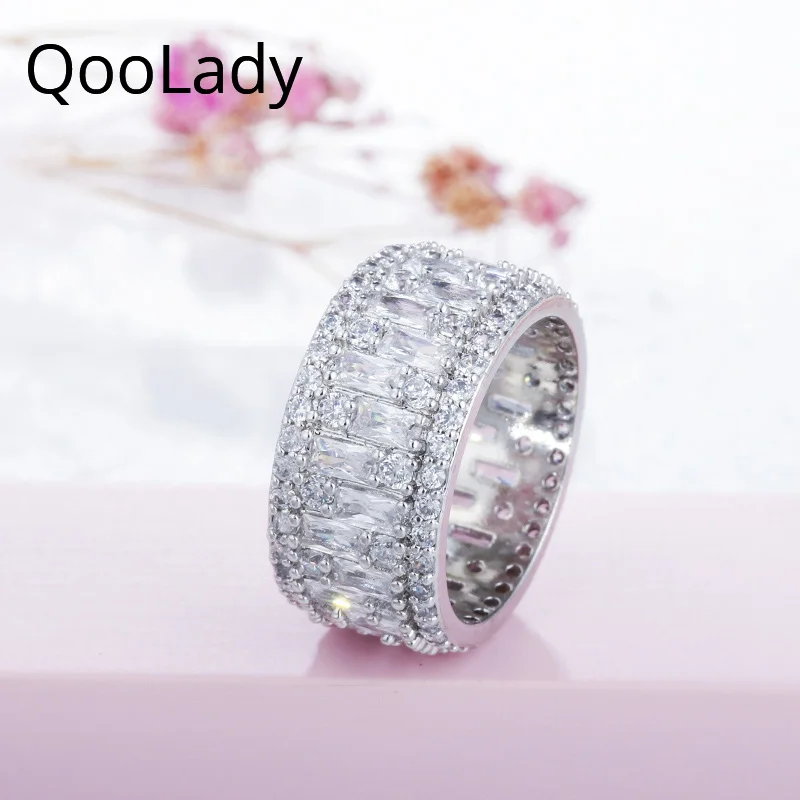 Женское кольцо с фианитом QooLady белое золото CZ камень Круглый круглый круг