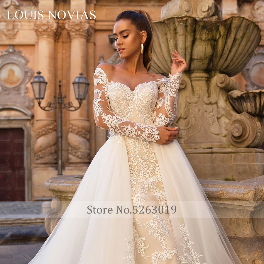 Свадебное платье Louis Novias со съемной юбкой-годе с длинным рукавом 2020 сексуальное
