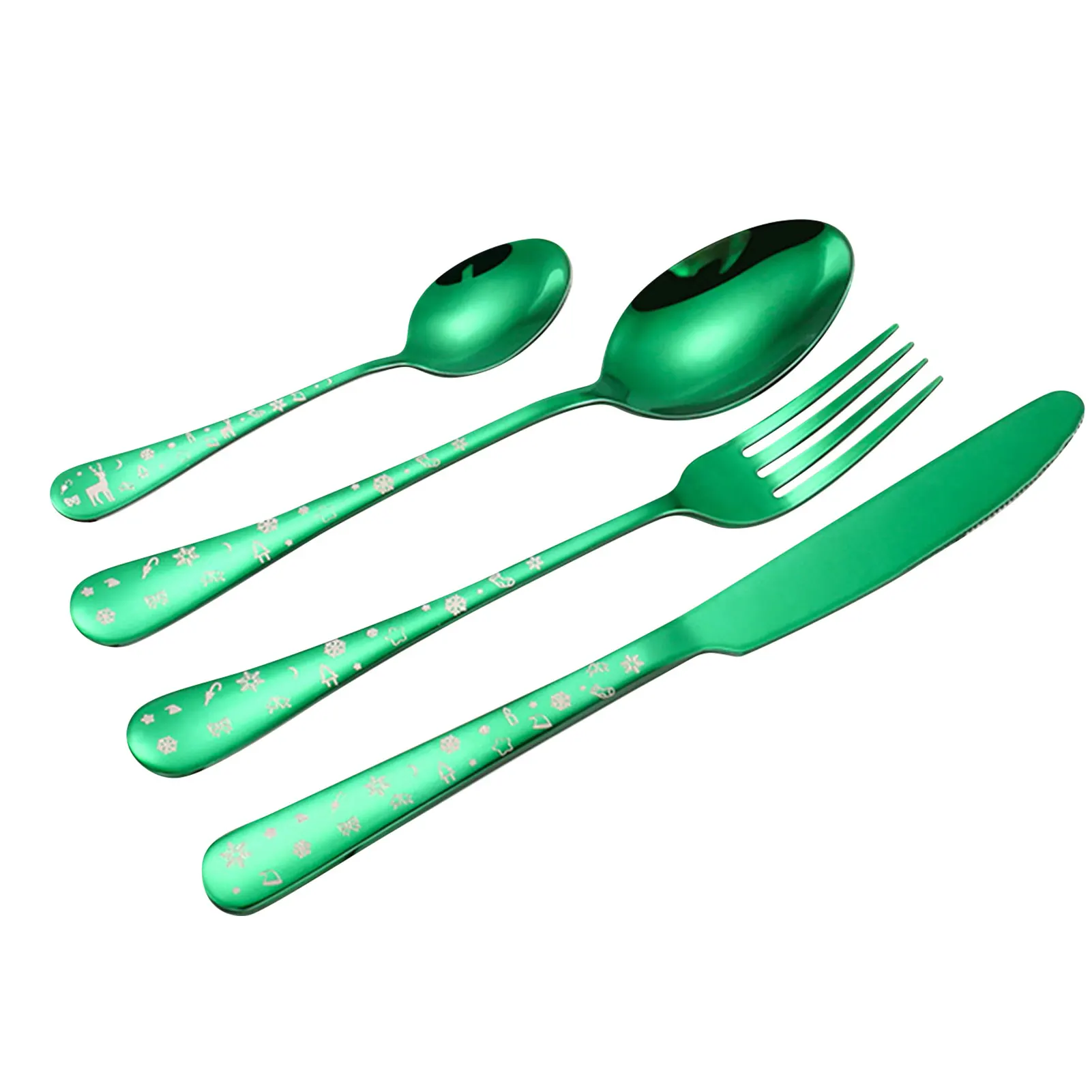 

4pcs/set High Quality Christmas Flatware Set Stainless Steel Red Green Dinnerware Knife Fork Spoon Cutlery Kitchen Food 45a