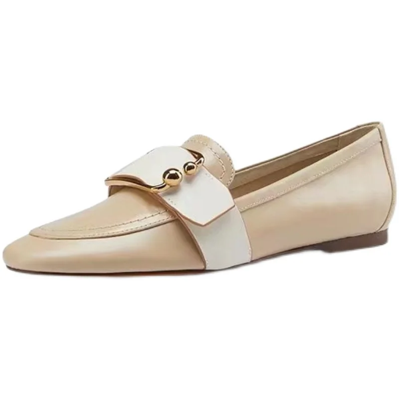 

Лоферы женские из натуральной кожи, лоферы смешанных цветов, с металлической пряжкой, круглый носок, без застежки, на плоской подошве, удобн...