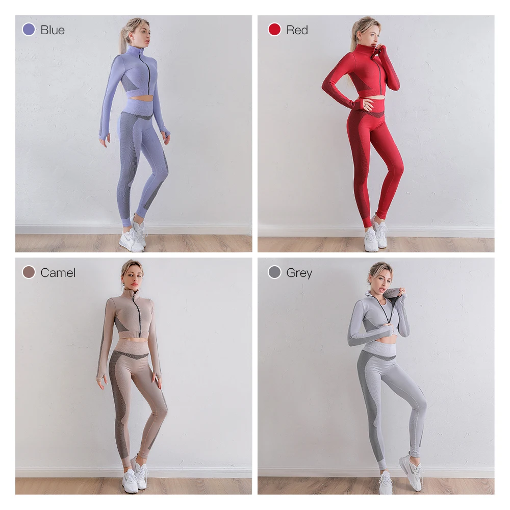 

Autumn High Waist Seamless Zipper Sexy Yoga Set Breathable Quick Drying Fitness Running Sports Outwork Clothing Gym Women