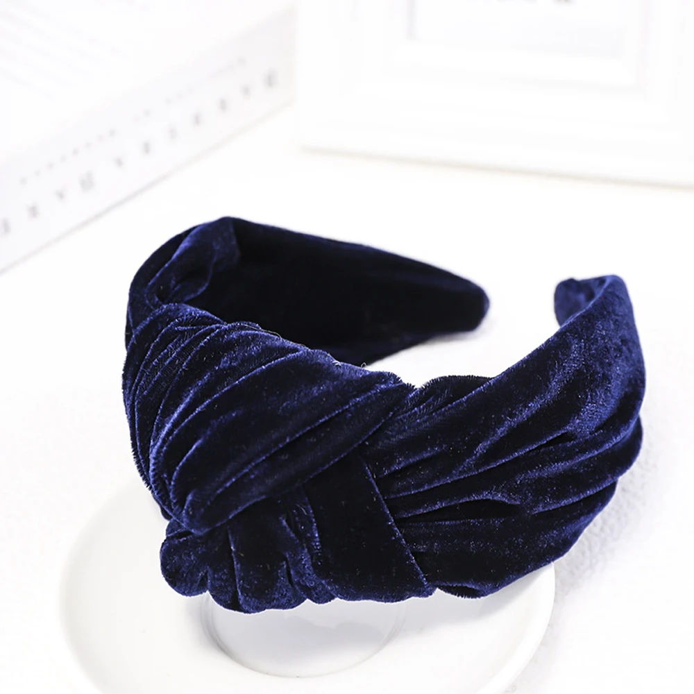 

Velvet Wide Side Headband Hair Hoop Knotted Solid Color Soft Elastic Hairband Women Girls Fashion Headwear
