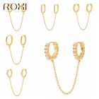 ROXI 925 пробы серебряные женские серьги круглые кругу проложен микро циркон цепь кисточкой серьги на Ушную раковину с пирсинг кольцо серьги ювелирные изделия Pendientes