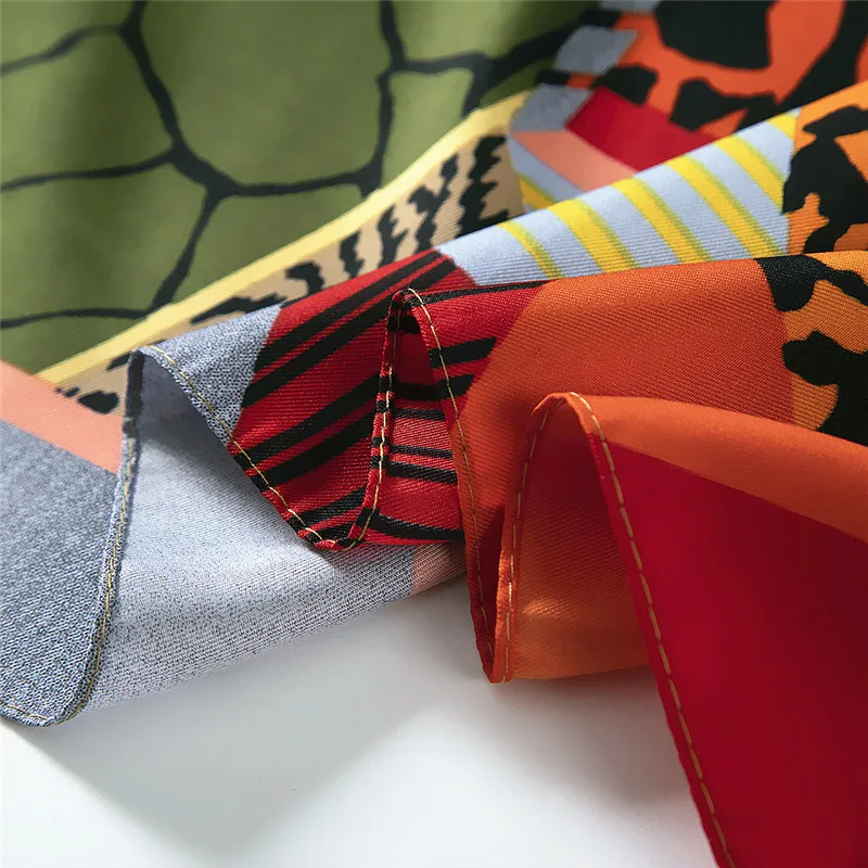 POBING 100% саржевый шелковый шарф женские квадратные шарфы с геометрическим принтом