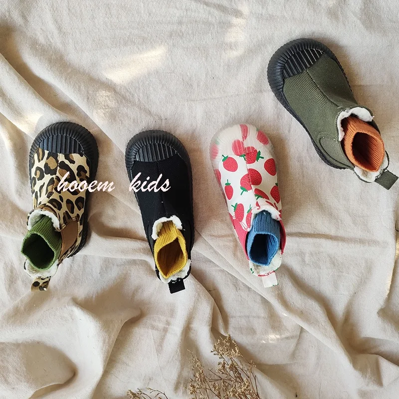 Зимние детские ботинки парусиновые для мальчиков и девочек хлопковые с мягкой