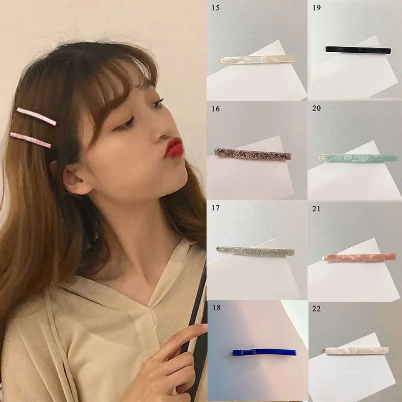 

Narrow Thin Side Clips For Women Acetate Leopard Print Long Barrettes Marble Textured Geometric Hairpins Girls Vintage Headwear