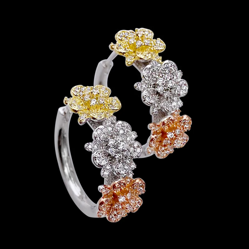 Медные серьги Lanyika три цветка ушное кольцо с микрозакрепкой из циркона для женщин