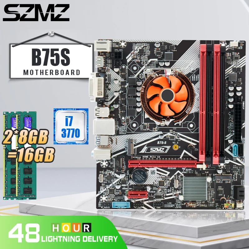 Игровой ПК B75 LGA1155 комплект материнской платы i7 3770 ЦП 16 ГБ DDR3 ОЗУ вентилятор USB3.0