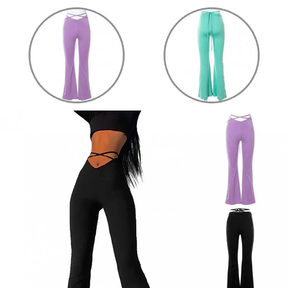

Navel-exposed Sexy Solid Color V Shape Waist Trousers Sexy Long Pants Lace Up for Dating