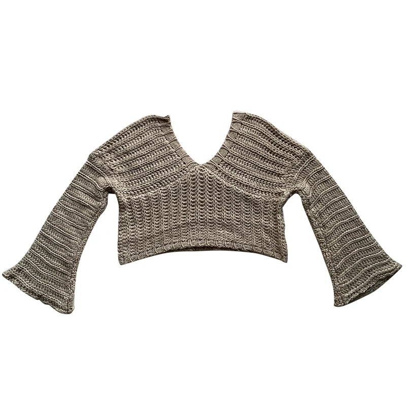 2019 Time-limited Promotion Acrylic Full Pullover Sweater Women Poncho Sexy V-neck Line Trumpet Sleeve Knitted | Женская одежда