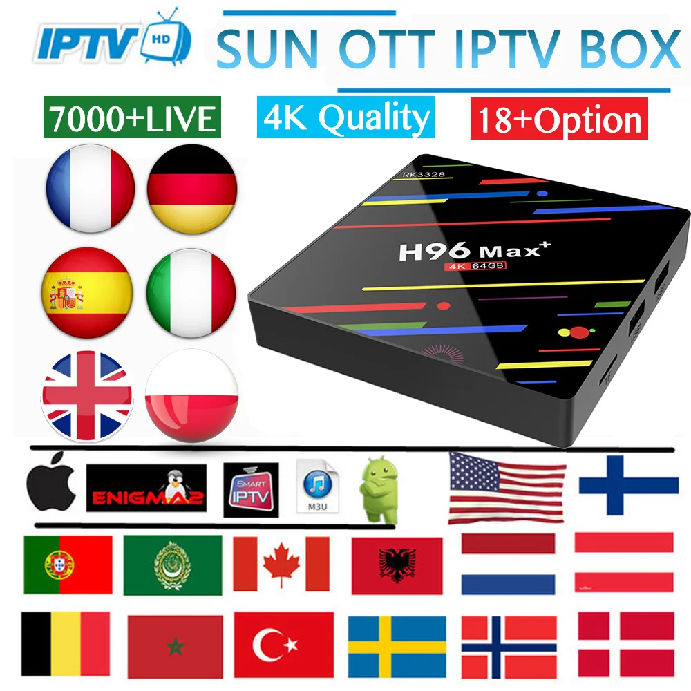 H96 MAX android tv box 9,0 7000Live& 8000vod Ultra HD французский Испания Италия США арабский Великобритания швейцарская Португалия ip tv подписка smart tv