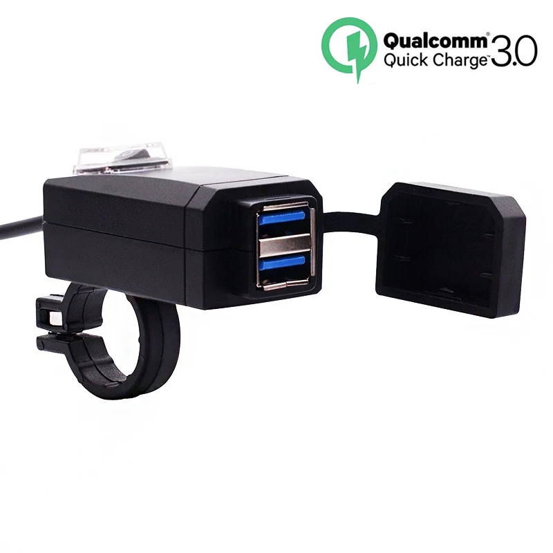 

Водонепроницаемое зарядное устройство Moto rcycle с двумя USB-портами, QC 3,0, 12-24 В, 22 мм