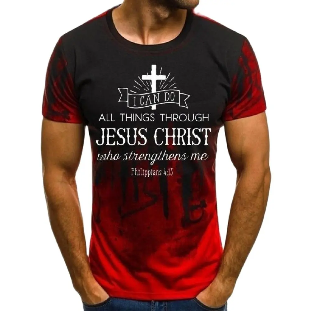 

2021 Summer New Retro Male Jesus Christ Cross 3D Printing Casual Fashion Loose And Comfortable Round Neck T-Shirt Slim Top XXS-6