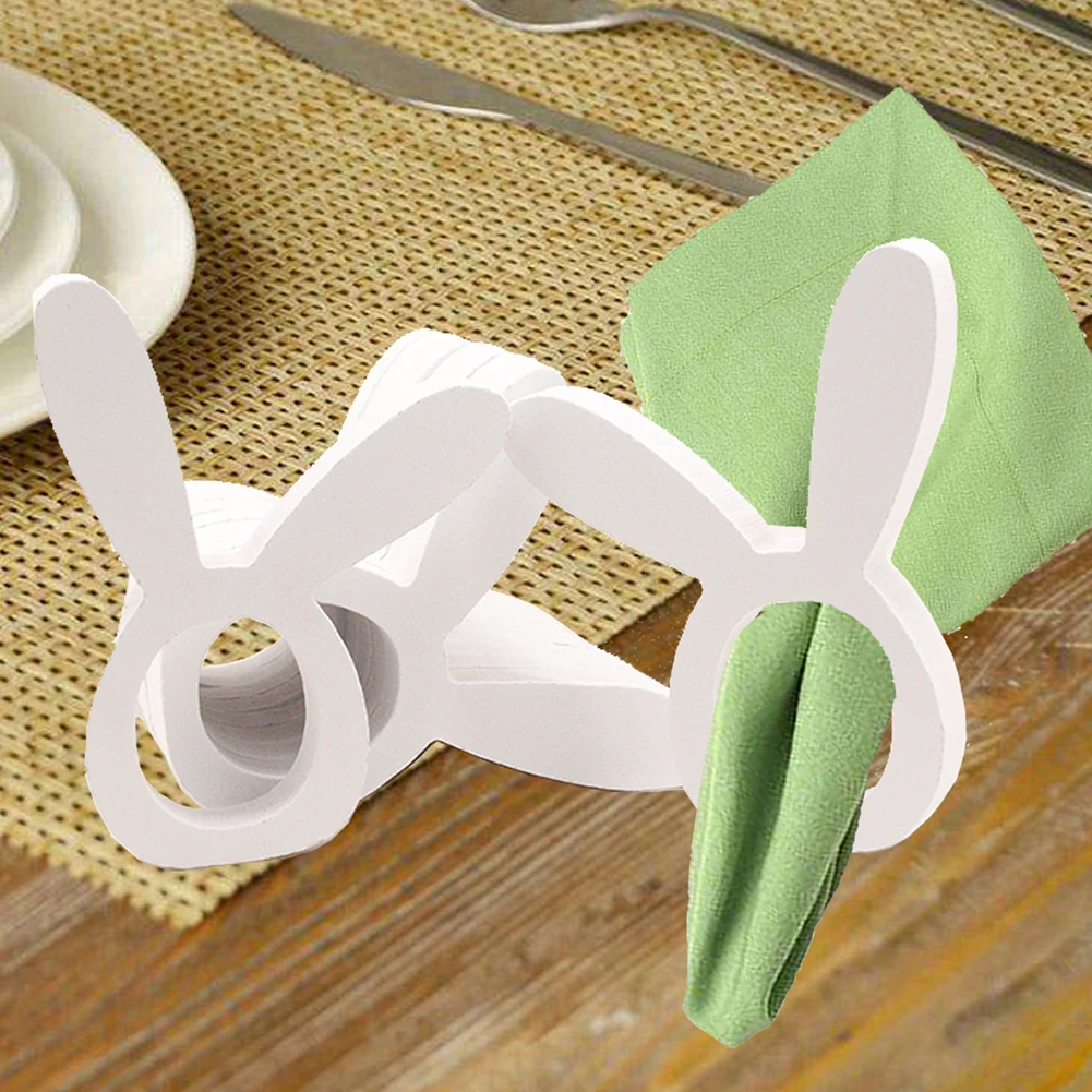 4Pcs Table Napkin Rings Cute Rabbit Wooden Ring Holder Wedding Party Easter Decor Wood | Дом и сад