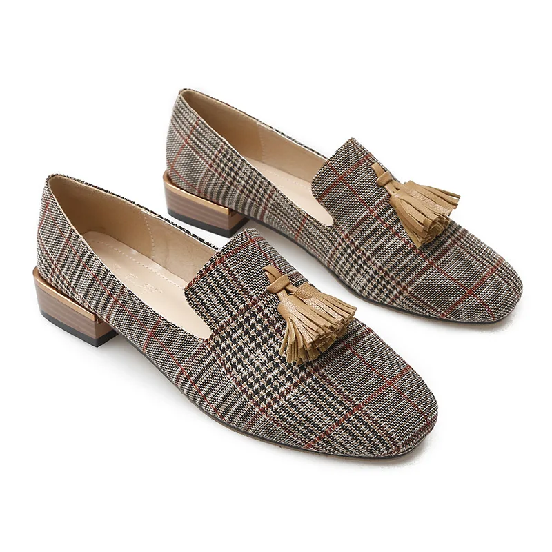 

Checked Single Chunky Heeled Loafer 2021 New Flats Shoes for Women Tenis De Mujer Lady Shoes Women Summer Size 43 Women Shoes