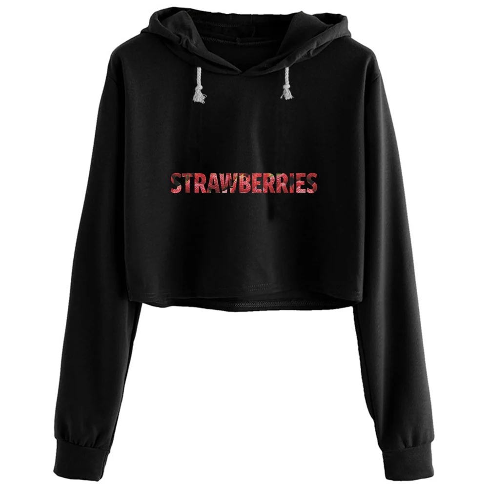 

Strawberries Crop Hoodies Women Kpop Korean Y2k Kawaii Pullover For Girls