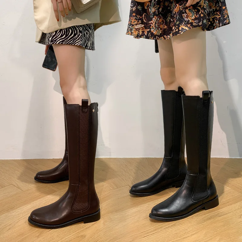 

2021 Autumn Winter Knee Women High Boots Brand Designer Fashion Motorcycle Punk Boots Patent Ladies Leather Shoes