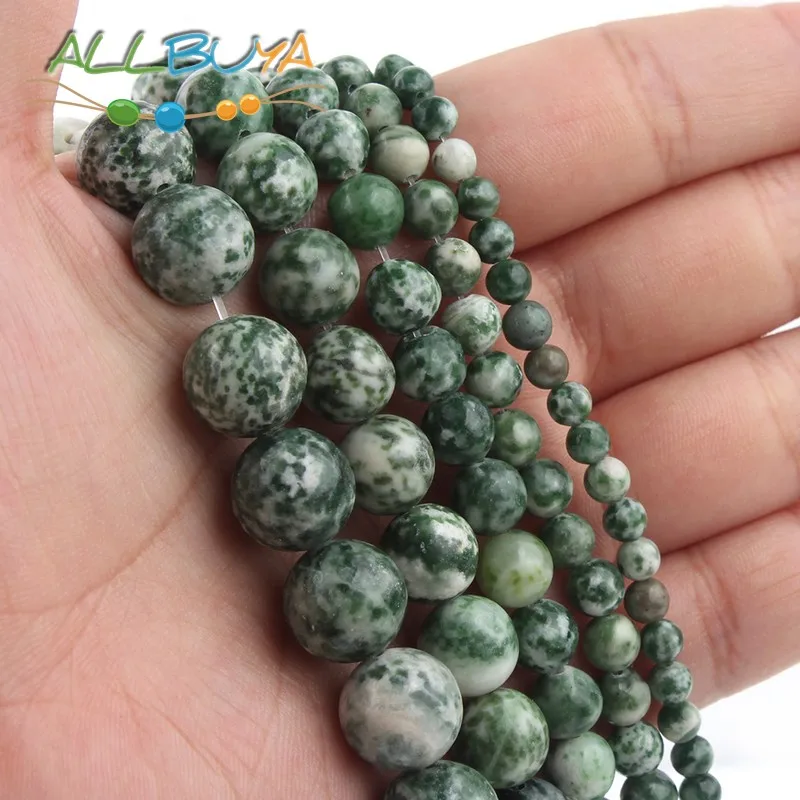 

4/6/8/10/12mm Natural Round Green spot Jaspers Stone Beads Minerals Loose Beads for Jewelry Making DIY Bracelet Pink Size 15inch