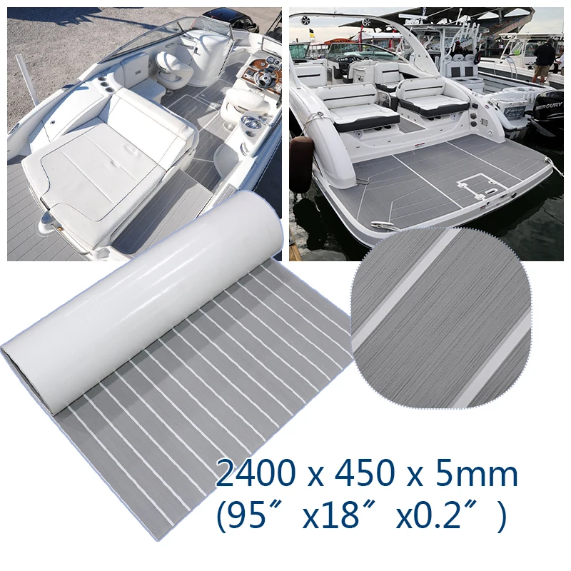 2400mmx450mmx5mm Self-Adhesive Marine Flooring Faux Teak Grey White Lines EVA Foam Teak Boat Decking Accessories