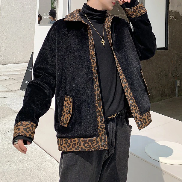 

Jacket Autumn Men Fund Two-sided Clothes Leopard Print Mink Down Jacket Male Chaqueta Cuero Hombre Jaqueta Masculina Motoqueiro