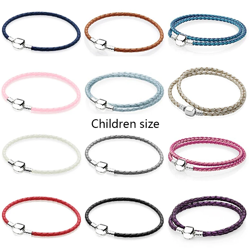 

NEW Fashion 925 Sterling Silver Multicolor Mixed 12 Colors Children Double-Leather Bracelet Fit DIY Gift Original Charm Bead