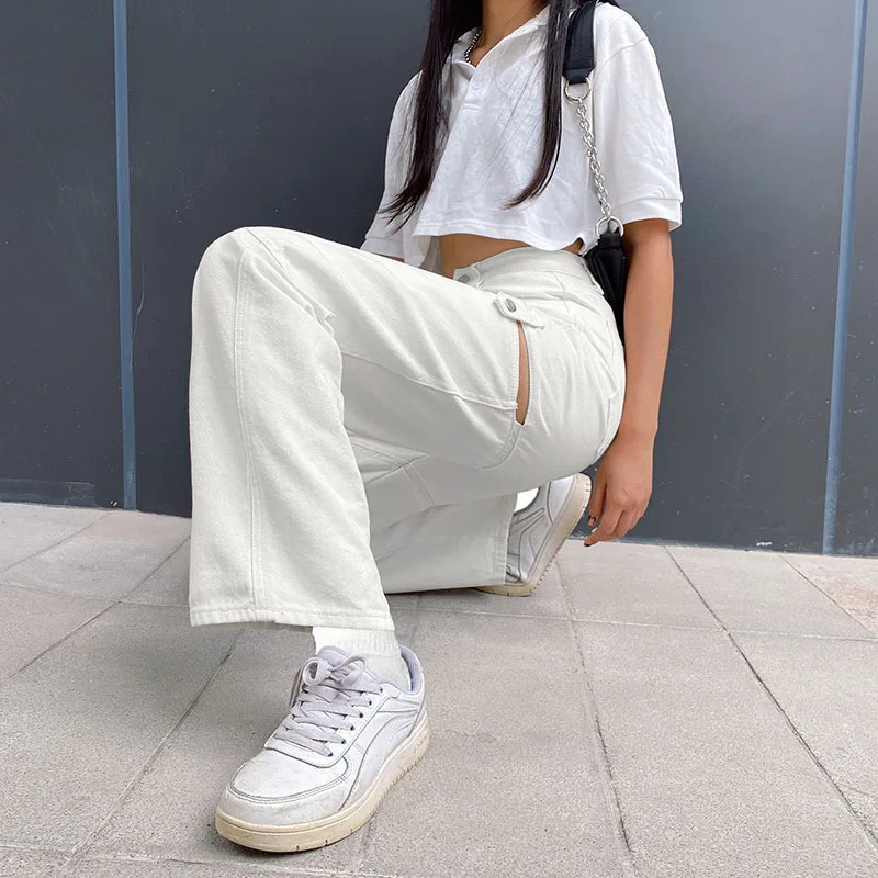 

girls fashion white denim trousers sexy hollow out straight loose cool jeans for girls autumn basic bottoms women clothes
