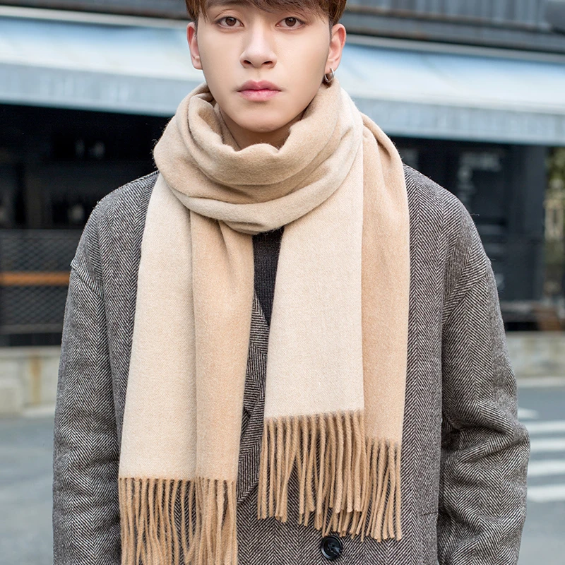 100% Wool Scarf Men Fashion Reversible Neckscarf Echarpe Luxury Brand Winter Cashmere Scarf Male Warm Solid Foulard Hommes