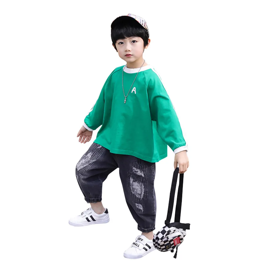 Детская рубашка полосатая футболка для мальчиков свободная повседневная