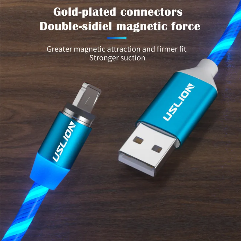 uslion magnetic luminous lighting charging cable mobile phone usb type c cable for xiaomi samsung led micro usb type c wires free global shipping
