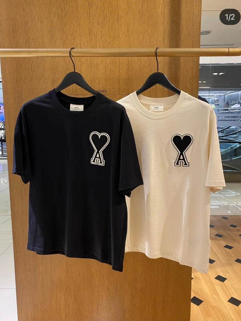 

Classic Men Women Short Sleeve T-shirt Peach Heart Embroidery Oversized Cotton Shirt Minimalist Logo 2021