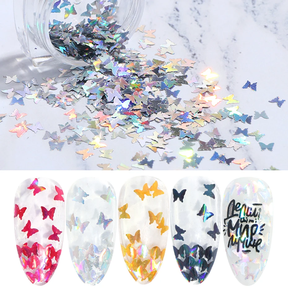 Ослепительные лазерные бабочки блёстки для дизайна ногтей 3D голографические