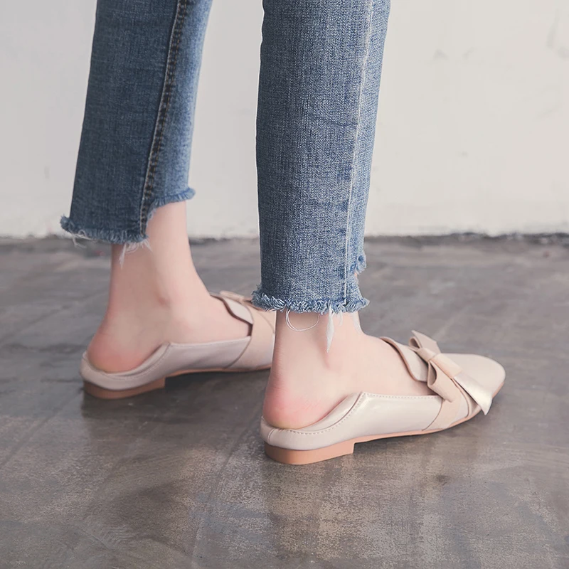 Elegant Beige Women Loafers Slip-on Butterfl Knot Flat Ladies Boat Shoes Autumn Spring Casual | Обувь
