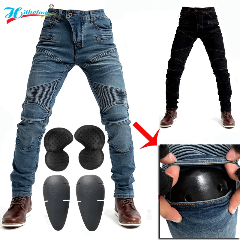 

Motorcycle Leisure Riding Pants Motorcycle Mens Outdoor Summer Riding Jeans Motorpoof Jeans With Protect Gears Hi-718 Blue Black