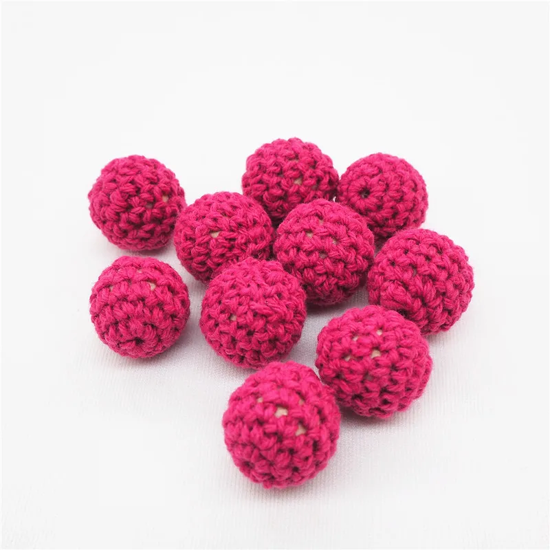 Fuchsia Chengkai 50 шт. 16 мм 20 мм Круглый Вязание Хлопок крючком деревянные шарики для DIY украшения Детские украшения Прорезыватель для зубов ожерелье игрушка - Цвет: Fuchsia