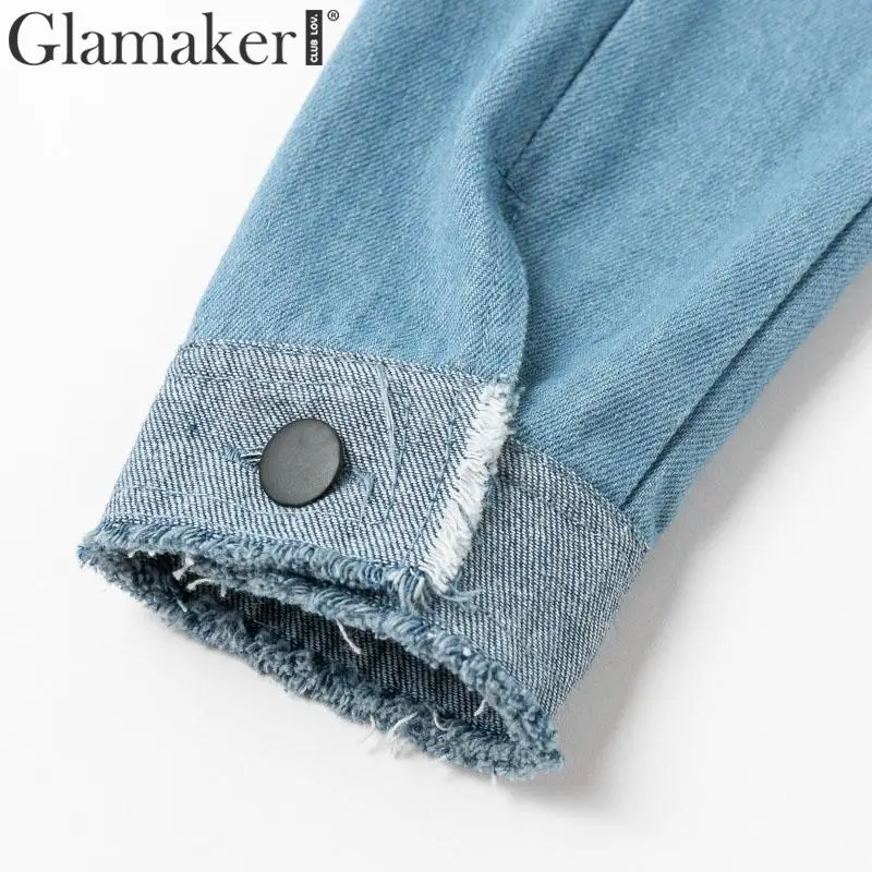 Glamaker свободная Лоскутная синяя Базовая куртка пальто для женщин длинный рукав