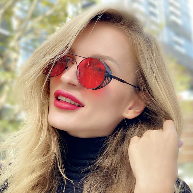 KEHU модные стимпанк Солнцезащитные очки женские Ретро стиль Круглые панк