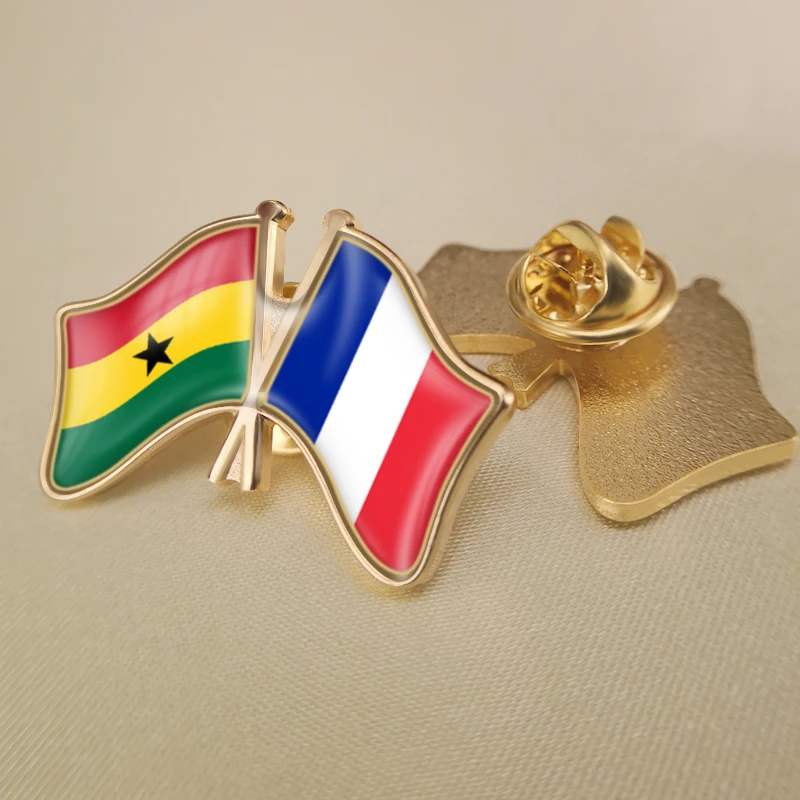

Ghana and France Crossed Double Friendship Flags Lapel Pins Brooch Badges
