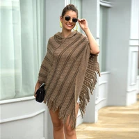 winter travel womens sweater knitted pullover sweaters fringed hooded shawl fringed cloak striped ladies sweater women