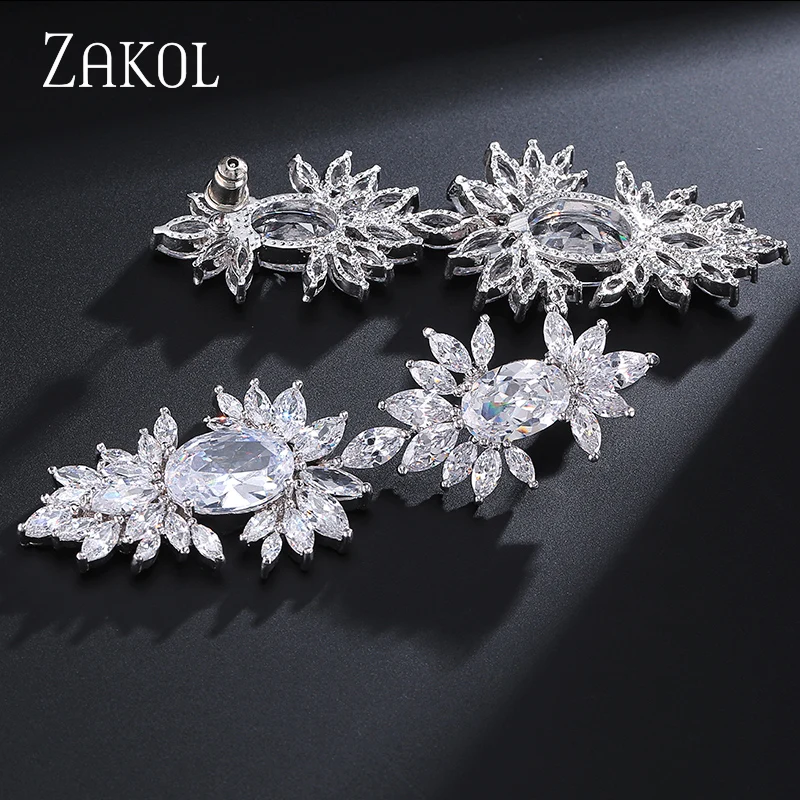 ZAKOL Роскошные серьги-подвески с цирконием модные серьги-капельки фианитами в