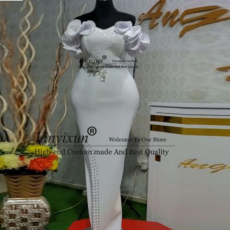 

Серое Платье-Русалка для выпускного вечера Aso Ebi, шифоновое сексуальное платье с открытыми плечами и Боковым Разрезом, вечерние платья с Афр...