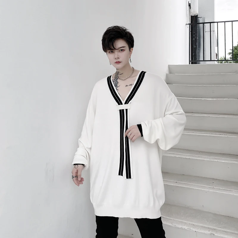 Мужские повседневные тонкие пуловеры с V образным вырезом и длинным рукавом