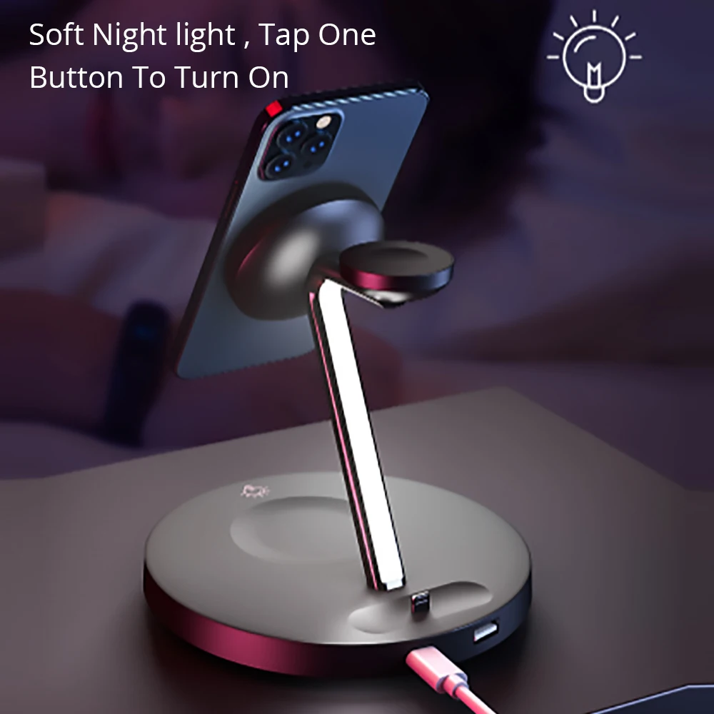 bonola 4 in 1 magnetic wireless charger stand for iphone 13 12 pro max fast wireless charging for apple watch 7 6airpod pro 2 3 free global shipping