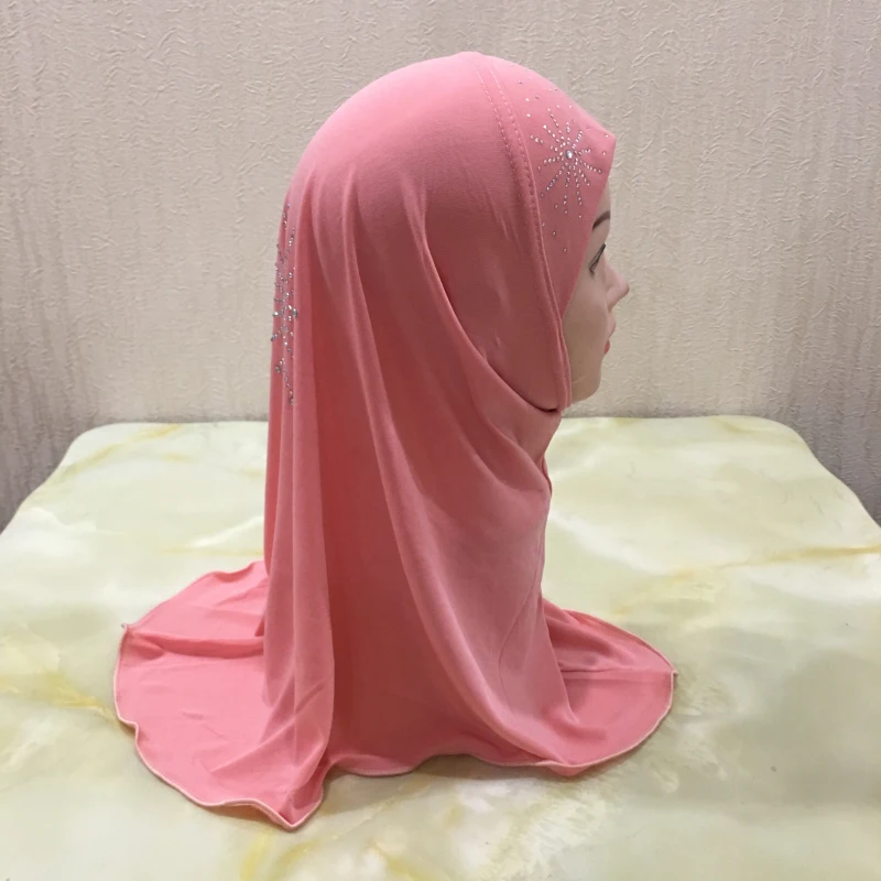 

H042 beautiful small girl amira hijab with stones fit 2-6 years old kids pull on islamic scarf head wrap