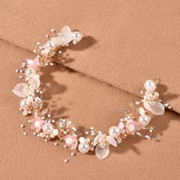 flower wedding headband for women with ribbon pearl hair vines bridal hair pieces for bride hair jewelry accessories ll17