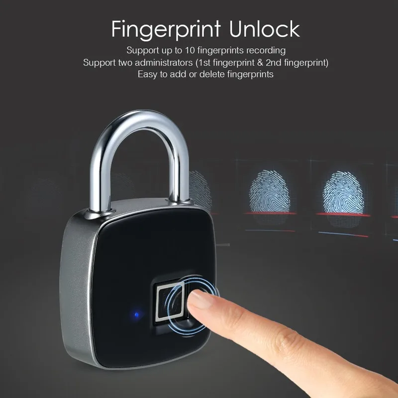

Smart Keyless Fingerprint Lock Security Padlock Box Lock IP65 Waterproof USB Charging Allows Outdoor Applications