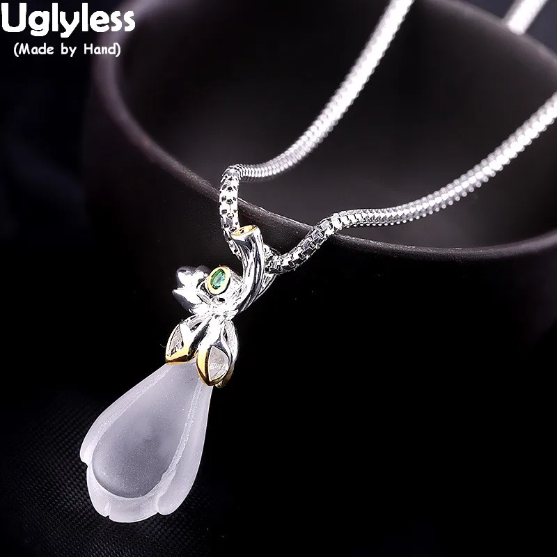 

Uglyless Nearly Transparent Crystal Magnolia Earrings + Pendant for Women Real 925 Silver Floral Jewelry Set Fashion Brincos S11