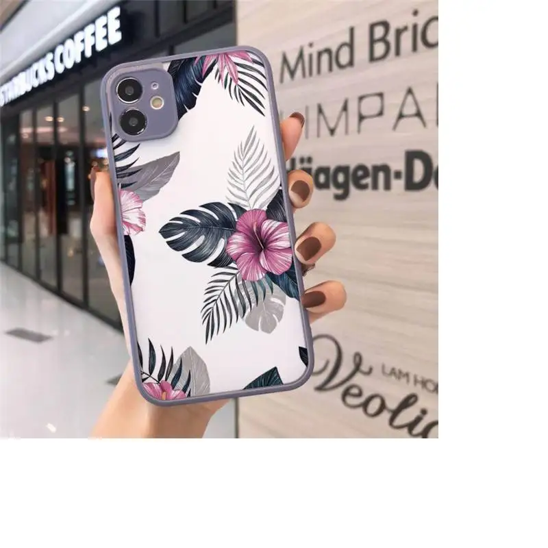 

Retro Floral pattern Phone Case Matte transparent For Gray iPhone 12 Mini 11 Pro XR XS Max 7 8 Plus X Back Cover